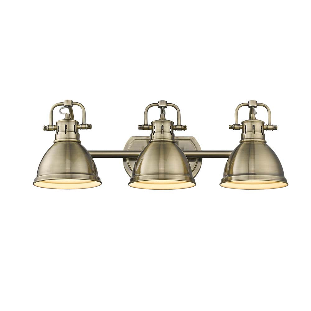 Duncan 3 Light Bath Vanity in Aged Brass with an Aged Brass Shade