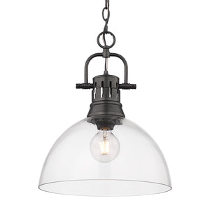 Duncan BLK 1 Light Pendant in Matte Black with Clear Glass Shade