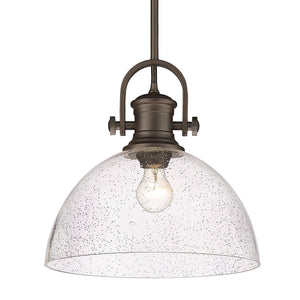 Hines 1-Light Pendant in Rubbed Bronze with Seeded Glass
