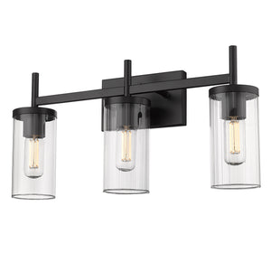 Winslett 3-Light Bath Vanity in Matte Black with Ribbed Clear Glass Shades