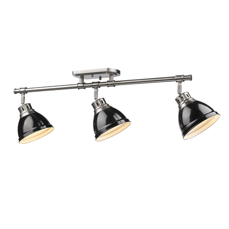 Duncan 3 Light Semi-Flush - Track Light in Pewter with Black Shades