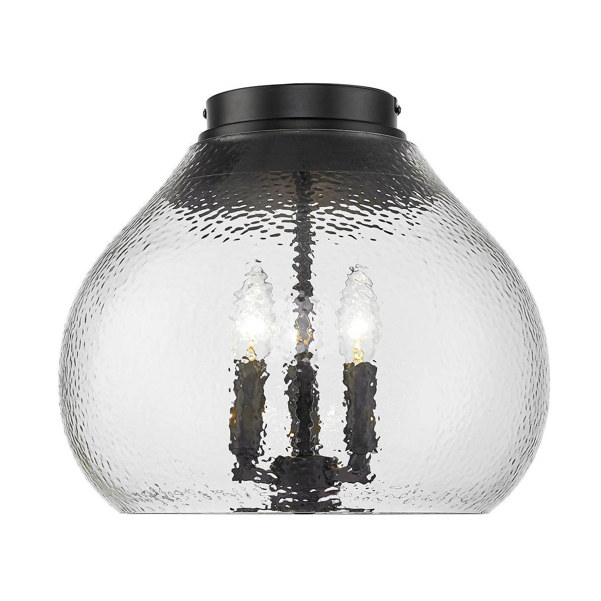 Ariella 3-Light Flush Mount in Matte Black with Hammered Clear Glass