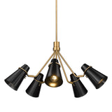 Reeva 5 Light Chandelier in Modern Brass with Matte Black Shade