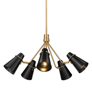 Reeva 5 Light Chandelier in Modern Brass with Matte Black Shade