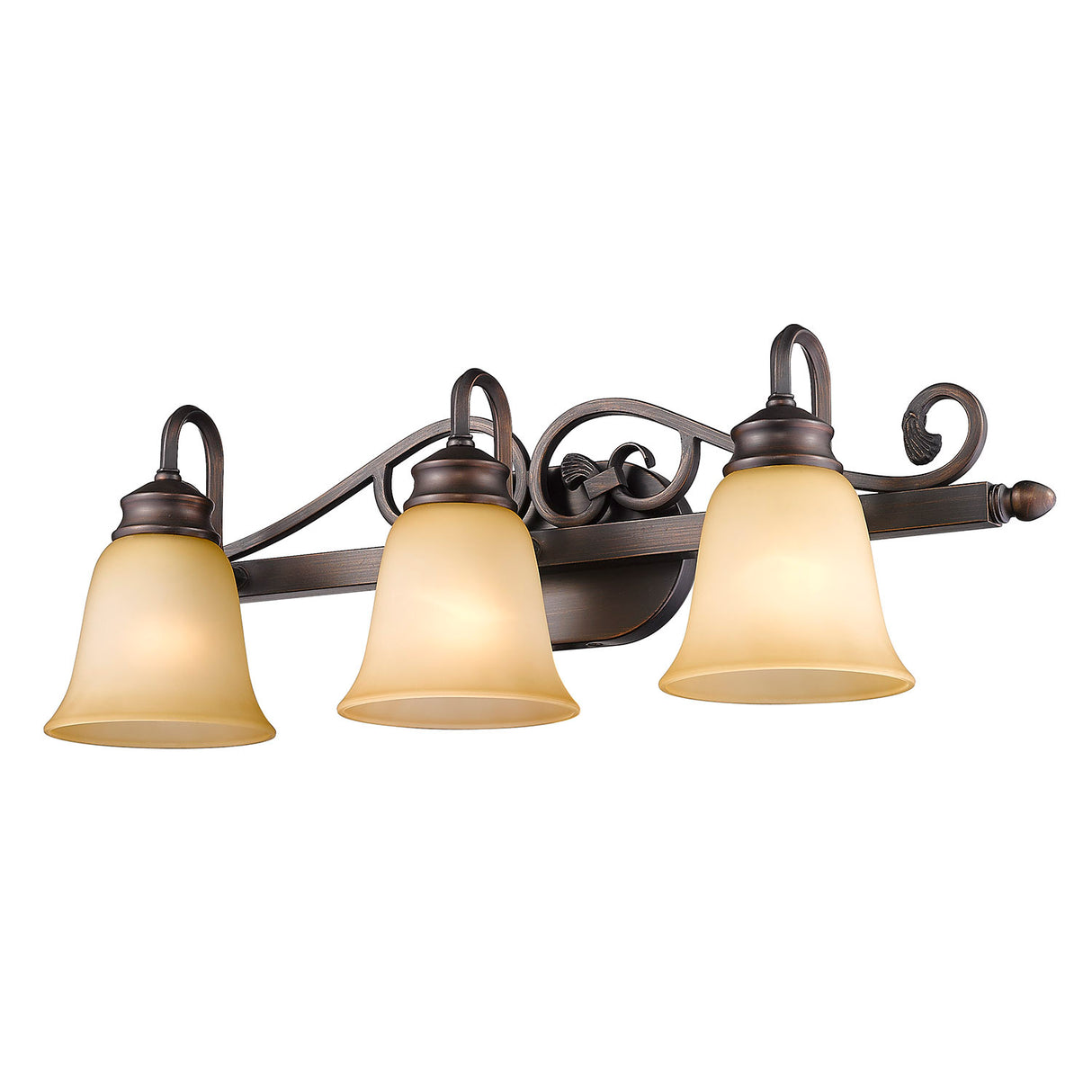 Belle Meade 3 Light Bath Vanity in Rubbed Bronze with Tea Stone Glass