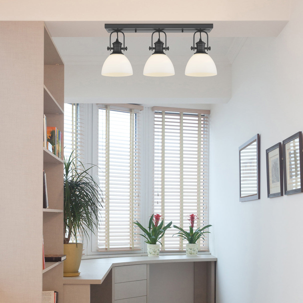 Hines Semi-flush in Matte Black with Opal Glass