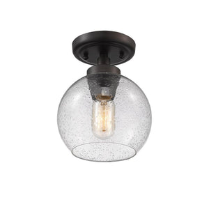 Galveston Flush Mount in Rubbed Bronze with Seeded Glass
