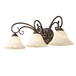 Homestead 3 Light Bath Vanity in Rubbed Bronze with Tea Stone Glass