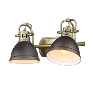 Duncan 2 Light Bath Vanity in Aged Brass with Rubbed Bronze Shades