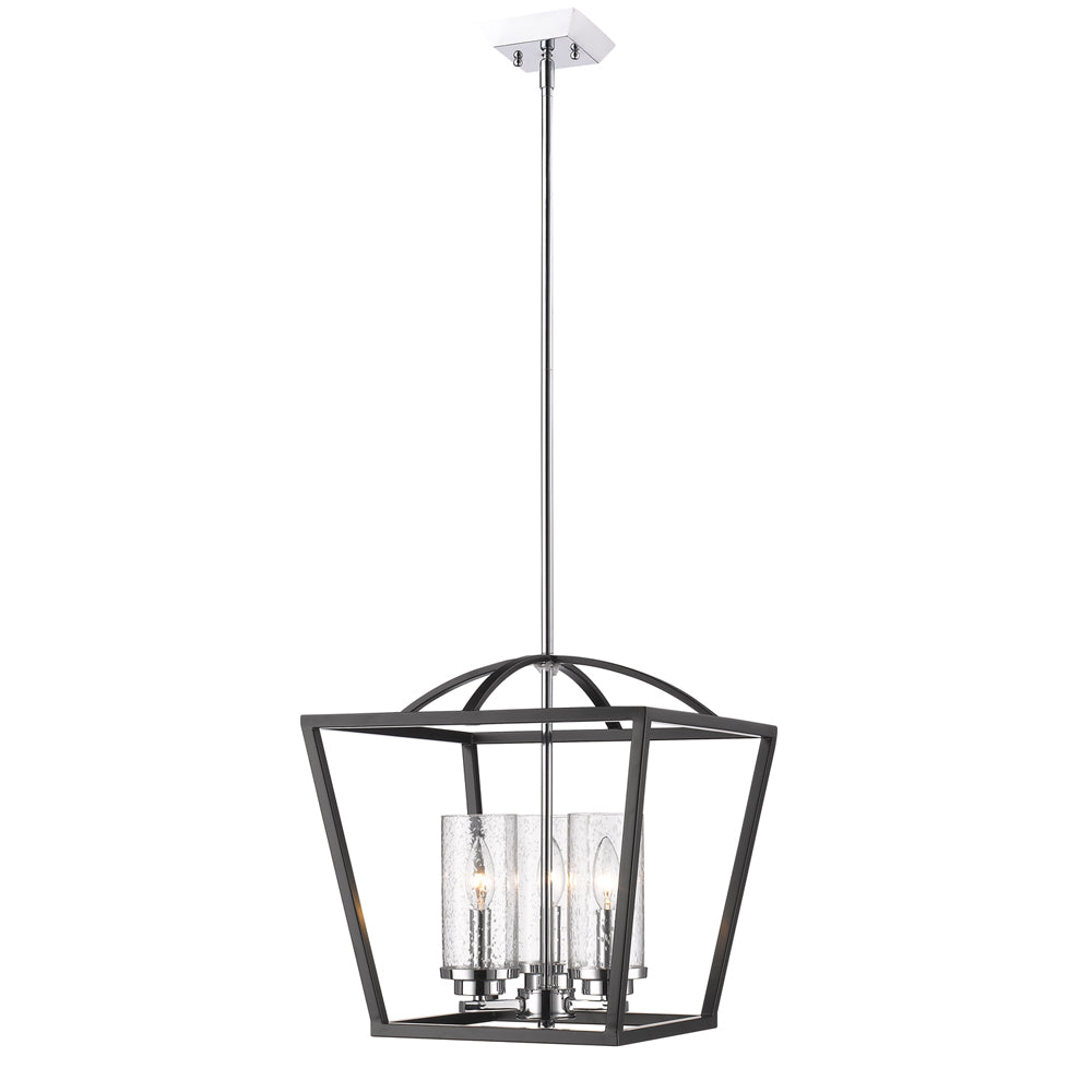Mercer 3 Light Pendant in Matte Black with Chrome accents and Seeded Glass