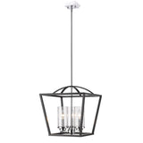 Mercer 3 Light Pendant in Matte Black with Chrome accents and Seeded Glass
