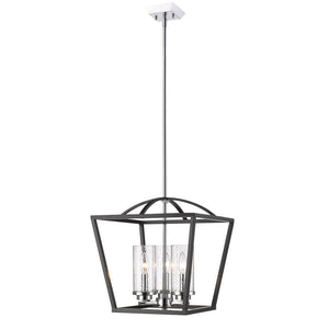 Mercer 3 Light Pendant in Matte Black with Chrome accents and Seeded Glass