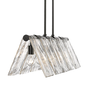 Serenity BLK Linear Pendant in Matte Black with Hammered Water Glass Shade