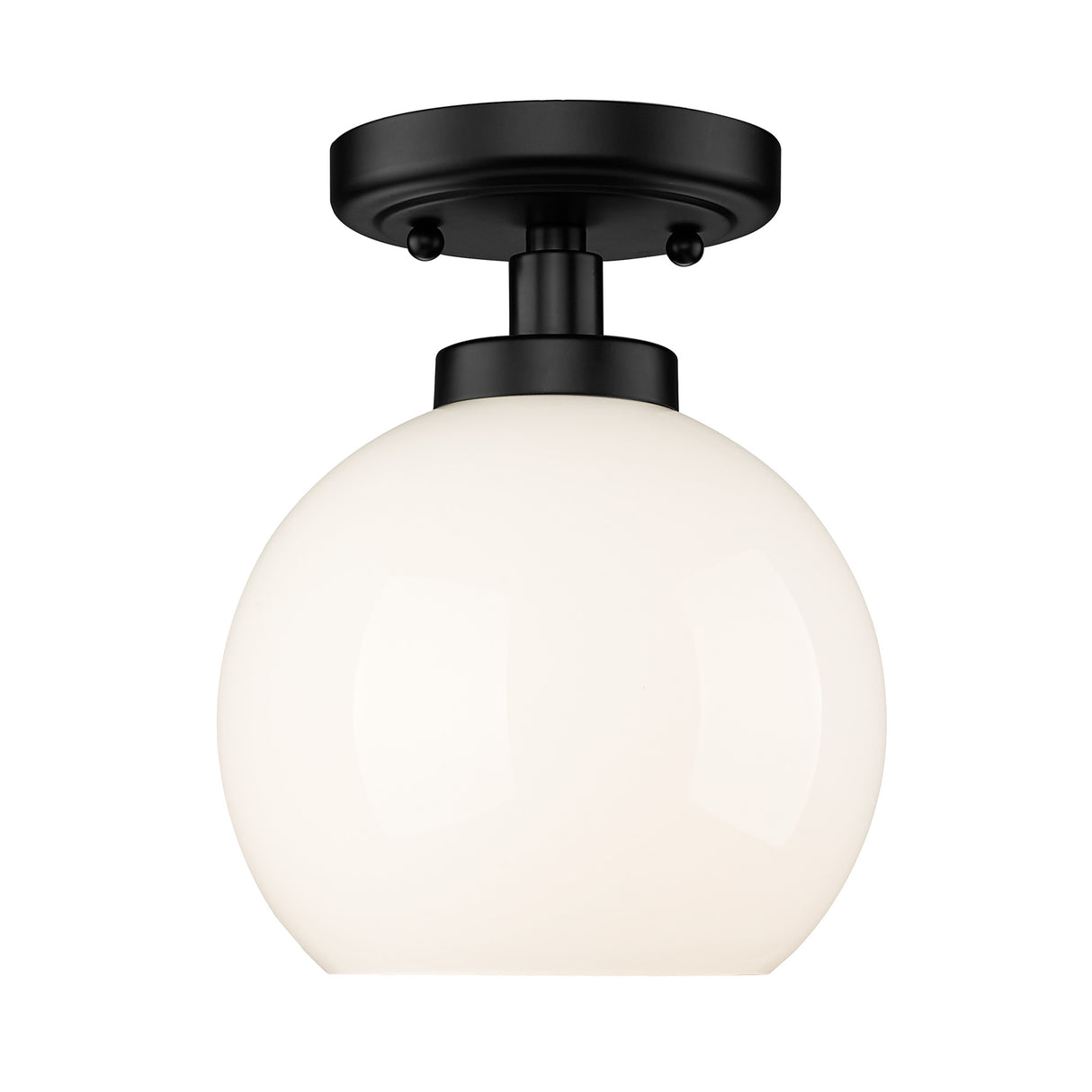 Galveston BLK Flush Mount in Matte Black with Vintage Milk Glass Shade