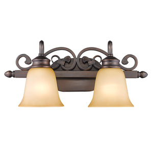 Belle Meade 2 Light Bath Vanity in Rubbed Bronze with Tea Stone Glass