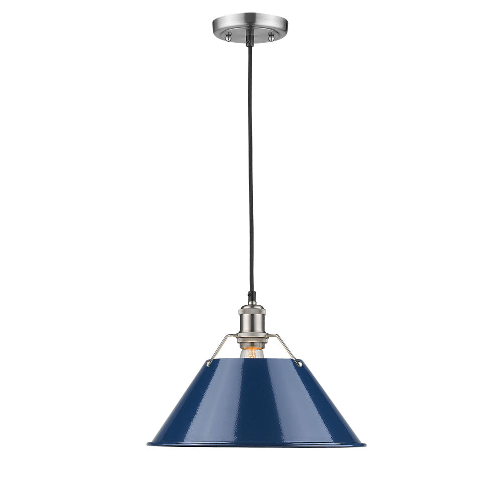 Orwell PW 1 Light Pendant - 14" in Pewter with Navy Blue Shade
