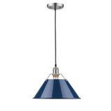 Orwell PW 1 Light Pendant - 14" in Pewter with Navy Blue Shade