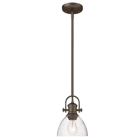 Hines Mini Pendant in Rubbed Bronze with Seeded Glass
