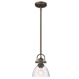 Hines Mini Pendant in Rubbed Bronze with Seeded Glass