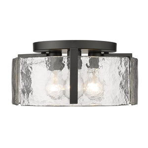 Aenon 3-Light Flush Mount in Matte Black with Hammered Water Glass