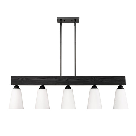 Neela Linear Pendant in Matte Black with Opal Glass Shade