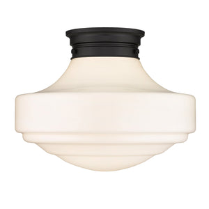 Ingalls Large Semi-Flush in Matte Black with Vintage Milk Glass Shade