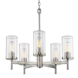 Winslett 5-Light Chandelier in Pewter with Ribbed Clear Glass Shades