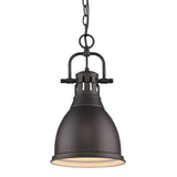 Duncan Small Pendant with Chain in Rubbed Bronze with a Rubbed Bronze Shade