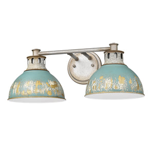 Kinsley 2 Light Bath Vanity in Aged Galvanized Steel with Antique Teal Shade