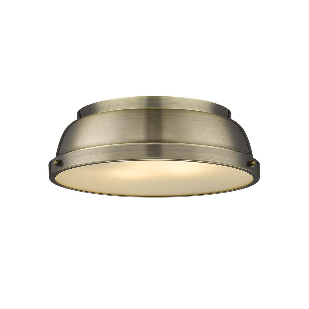 Duncan 14" Flush Mount in Aged Brass with an Aged Brass Shade