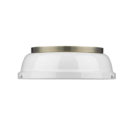 Duncan 14" Flush Mount in Aged Brass with a White Shade