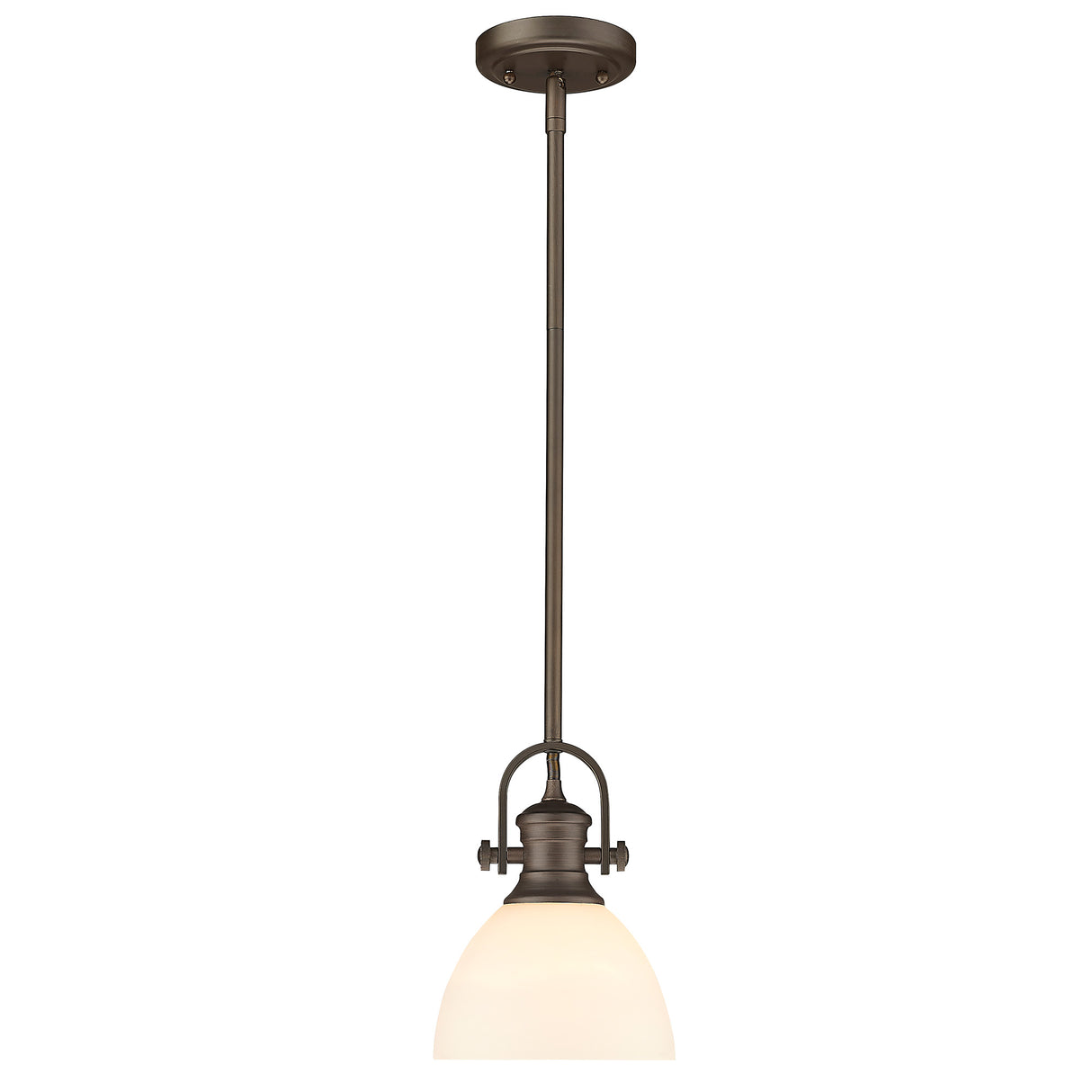 Hines Mini Pendant in Rubbed Bronze with Opal Glass