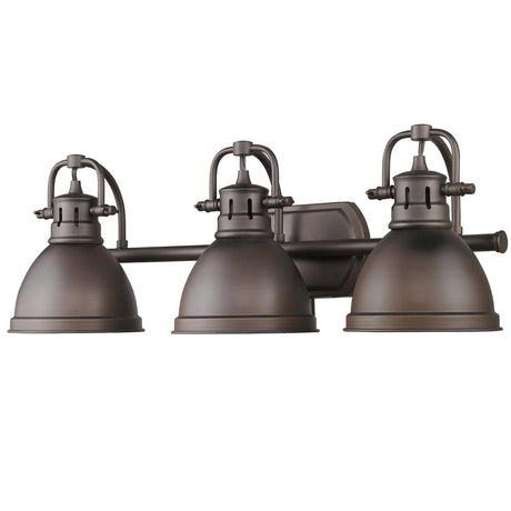 Duncan 3 Light Bath Vanity in Rubbed Bronze with a Rubbed Bronze Shade