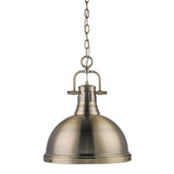 Duncan 1 Light Pendant with Chain in Aged Brass with a Aged Brass Shade