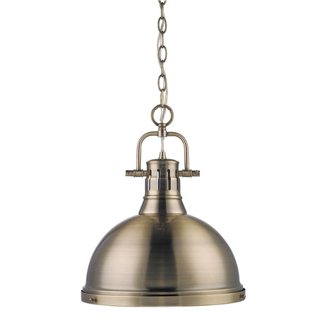 Duncan 1 Light Pendant with Chain in Aged Brass with a Aged Brass Shade