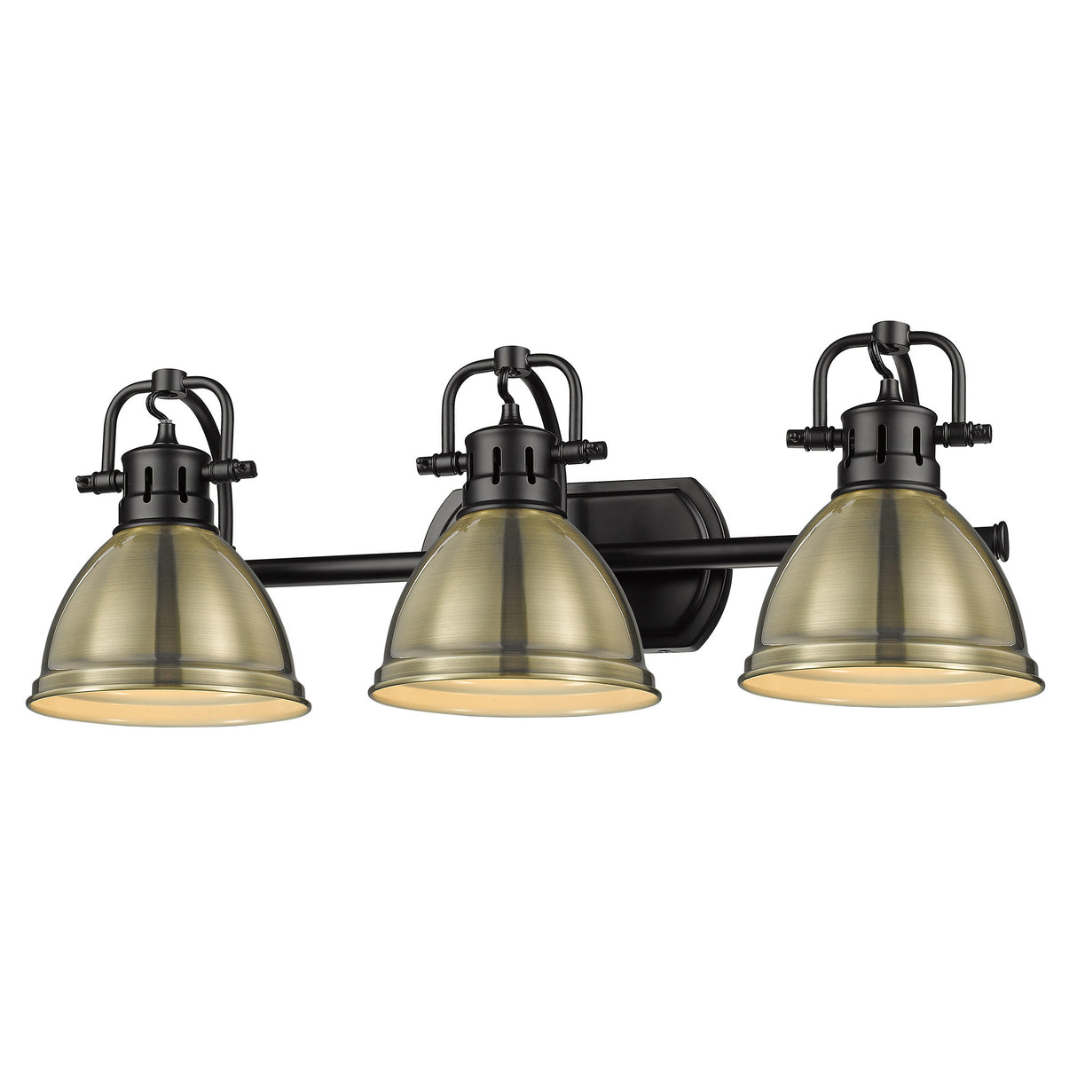 Duncan 3 Light Bath Vanity in Matte Black with an Aged Brass Shade