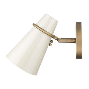 Reeva 1 Light Wall Sconce in Modern Brass with Glossy Ecru Shade