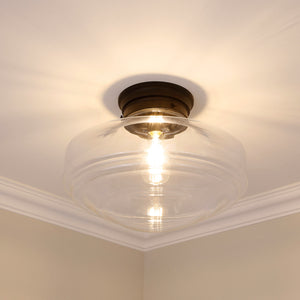 Ingalls Large Semi-Flush in Matte Black with Clear Glass Shade