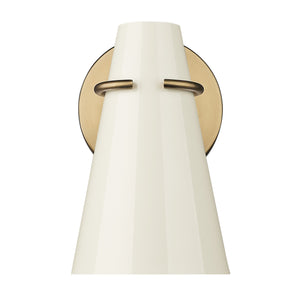 Reeva 1 Light Wall Sconce in Modern Brass with Glossy Ecru Shade