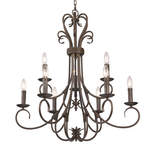Homestead 2 Tier - 9 Light Candelabra Chandelier in Rubbed Bronze with Drip Candlesticks