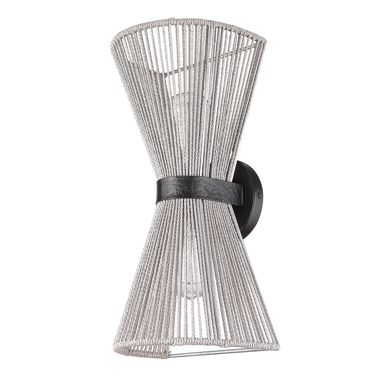 Avon 2-Light Wall Sconce in Matte Black with Bleached Raphia Rope