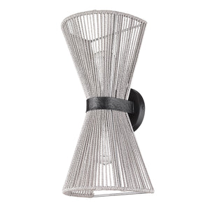 Avon 2-Light Wall Sconce in Matte Black with Bleached Raphia Rope