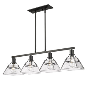 Kepler Linear Pendant in Matte Black with Water Glass Shade