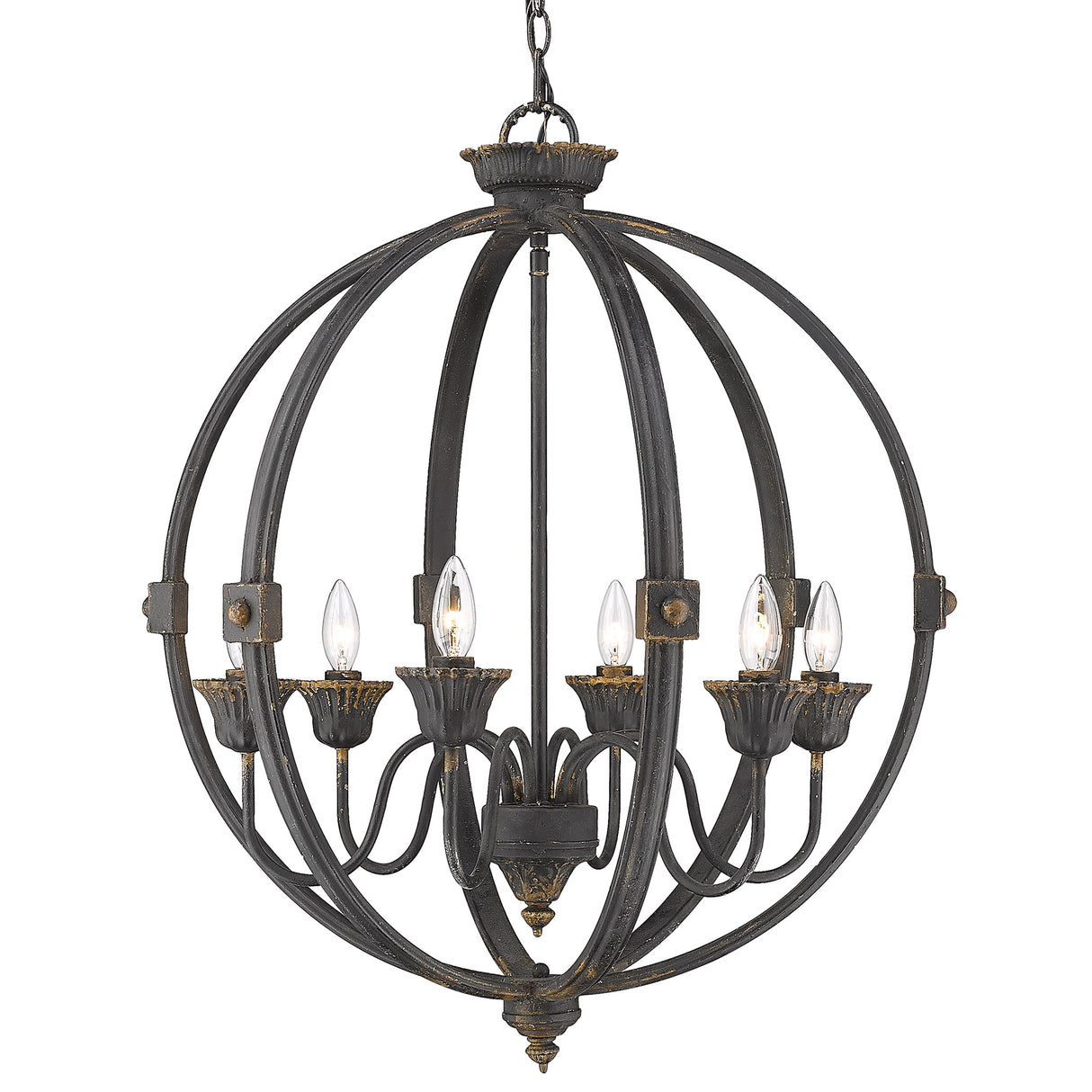 Jules 6 Light Chandelier in Antique Black Iron
