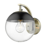 Dixon Sconce in Aged Brass with Clear Glass and Matte Black Cap