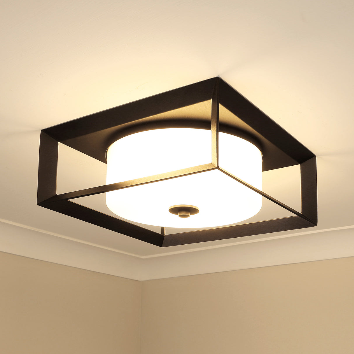Smyth Outdoor Flush Mount in Natural Black with Opal Glass