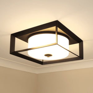 Smyth Outdoor Flush Mount in Natural Black with Opal Glass