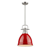 Duncan Small Pendant with Rod in Pewter with a Red Shade