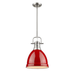Duncan Small Pendant with Rod in Pewter with a Red Shade