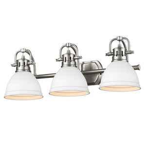 Duncan 3 Light Bath Vanity in Pewter with a Matte White Shade